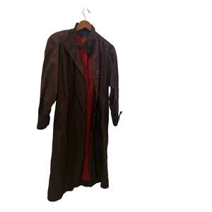 Vintage Vision Long Coat Brown with Red Lining Shoulder Pads Made in USA Size S